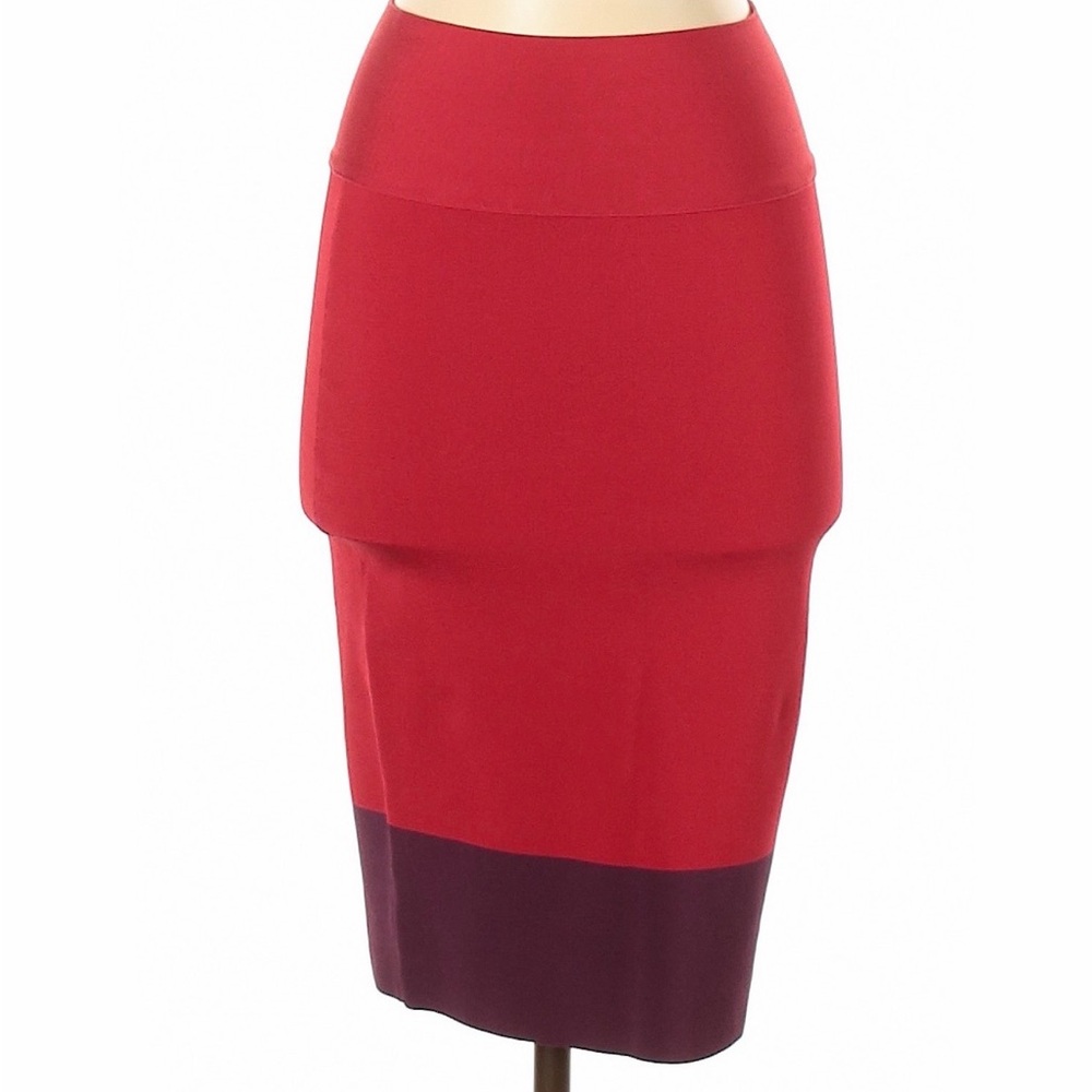 Express Red Colorblock Bandage Pencil Skirt with Burgundy Hem XS